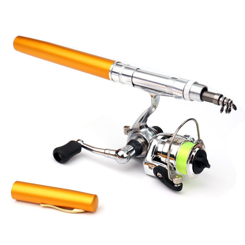 Portable Pocket Mini Fishing Combo Metal Rod +Spinning Reel Wheel Telescopic Fishing Pole Pen Shape Foldable