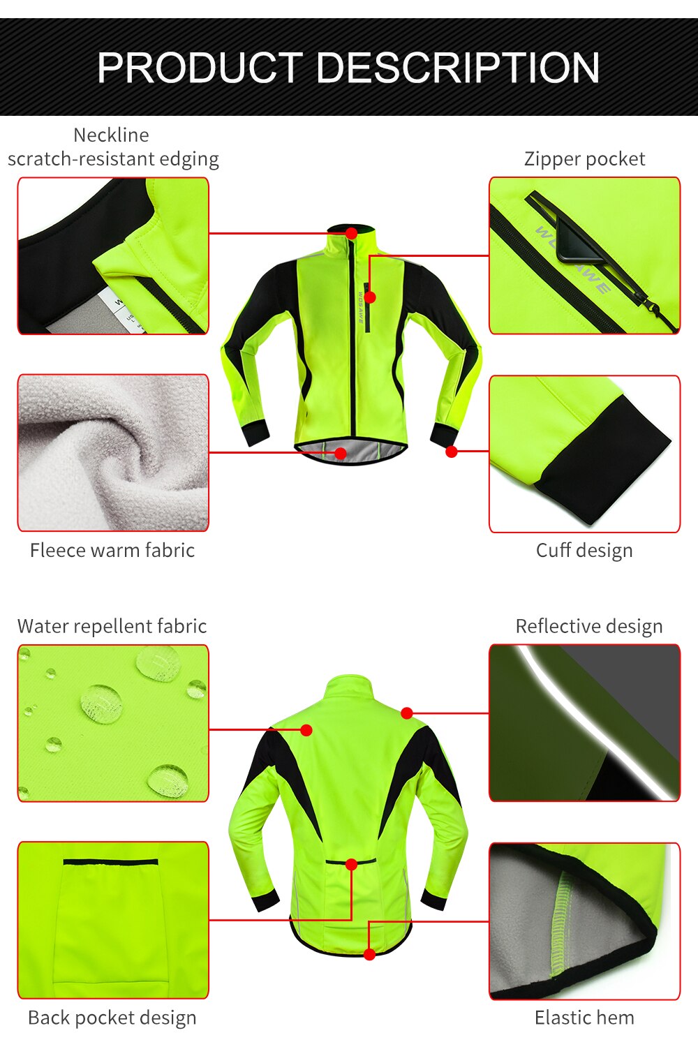 Wolfbike warming-up winter fietsjack heren dames slim fit winddicht waterdicht reflecterend mtb fietsjas fietssportjacks