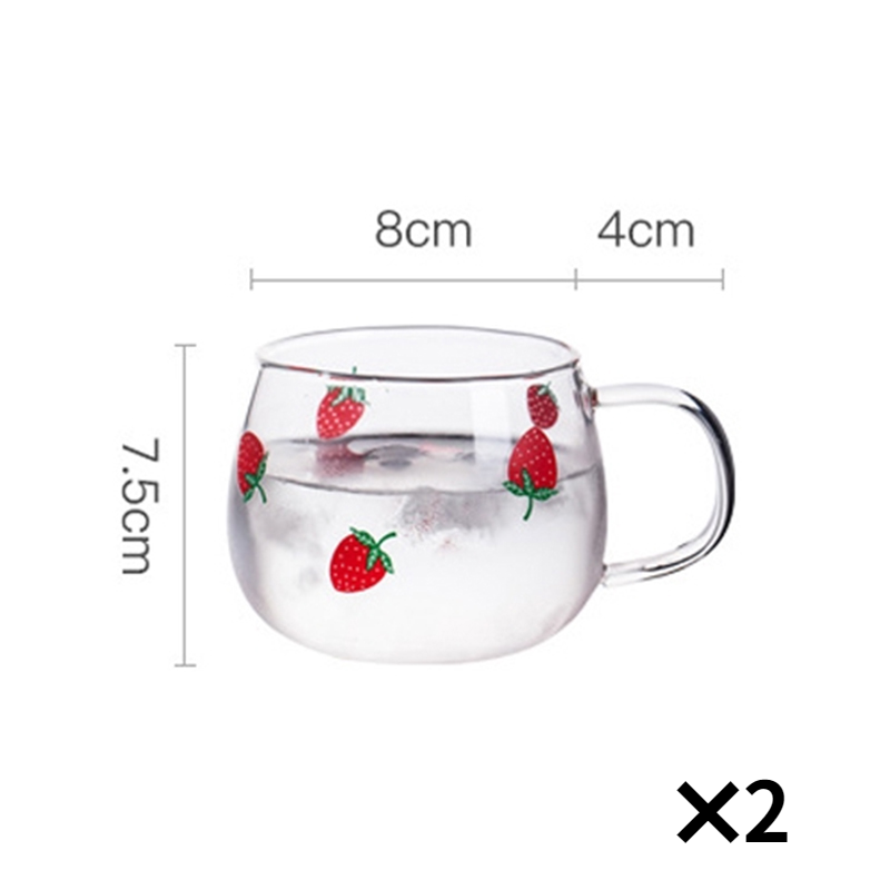 Glass Water Pitcher with Strawberry Pattern Glass Jug with Stainless Steel Lid and Filter Heat Resistant Carafe Glass Cup Set