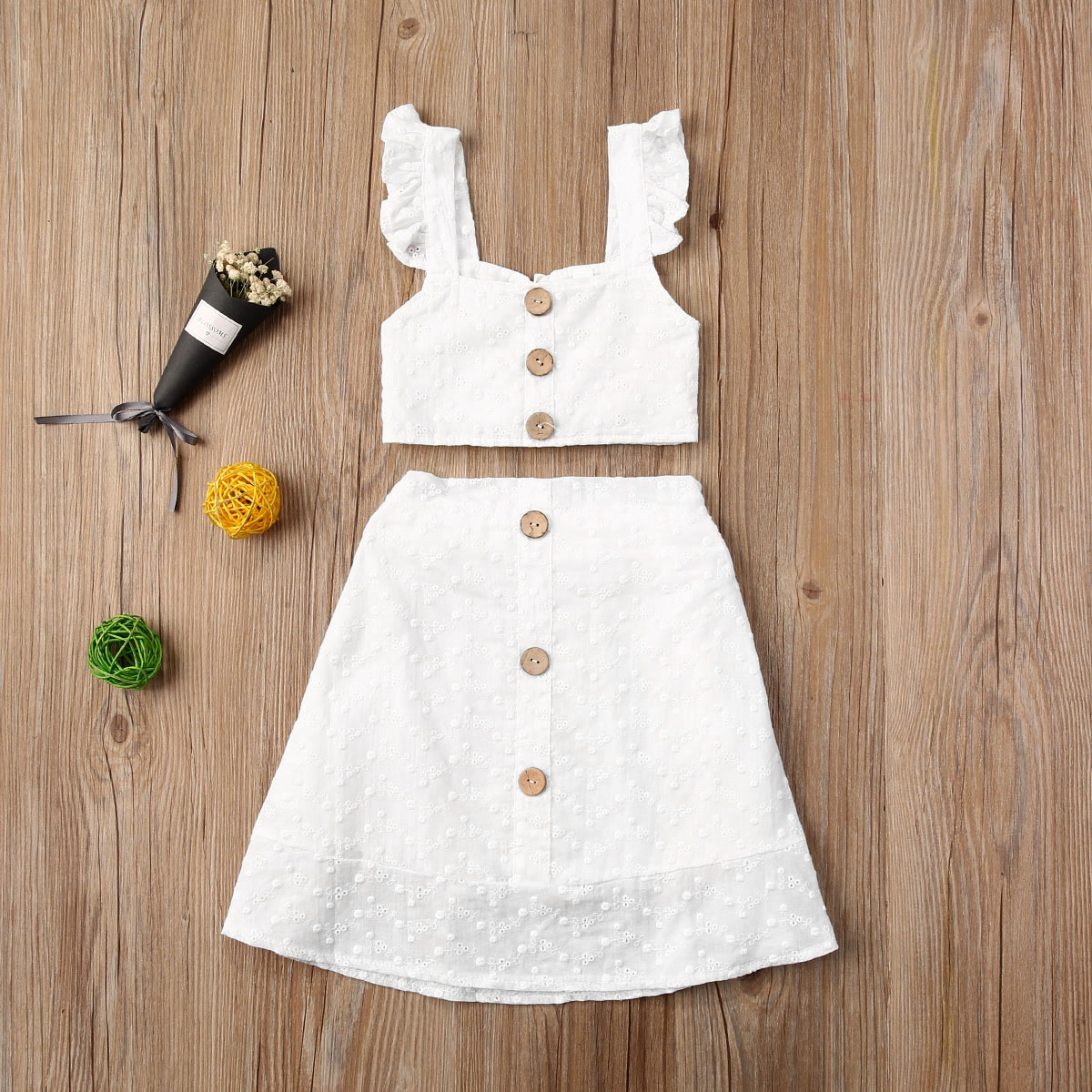 Zomer kinderkleding babymeisjes 1t-6t kledingstukken mouwloos t-shirt tops+rokken outfits set