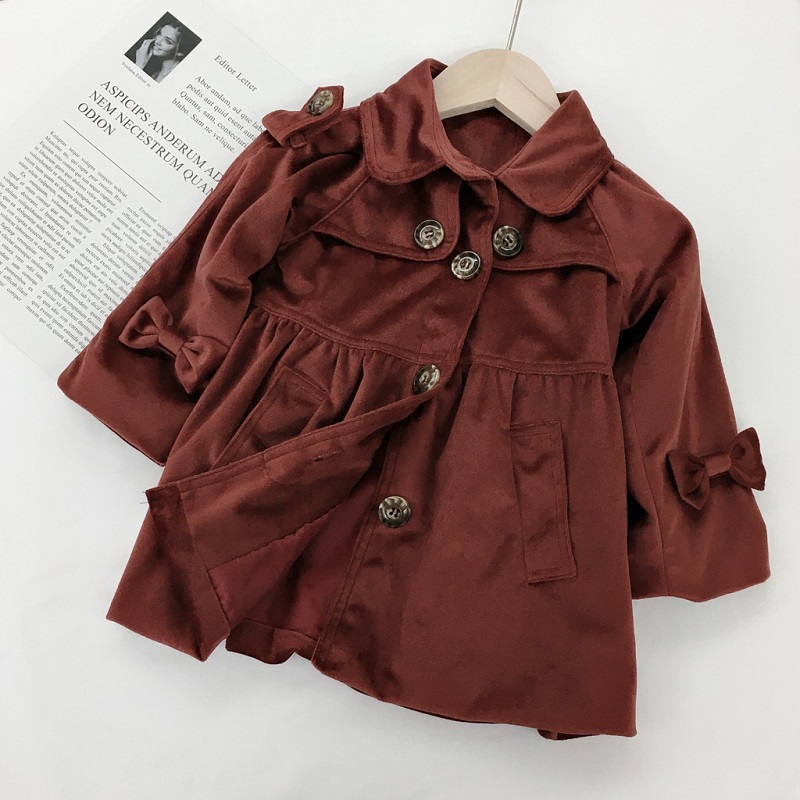 Trench-Coat à manches bouffantes pour bébé fille, veste coupe-vent longue, manteau anti-poussière, vêtements d&#39;extérieur pour enfant de 1 à 7 ans: red / 5T