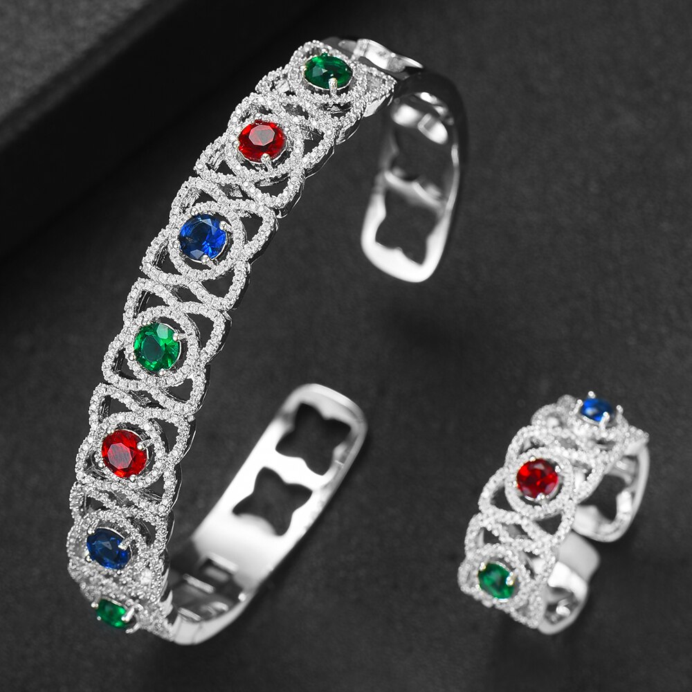 GODKI Luxury Stackable Cuff Bangles For Women Wedding Full AAA Cubic Zircon Crystal CZ Dubai Bridal Bracelets Party Jewelry: H186 MULTI