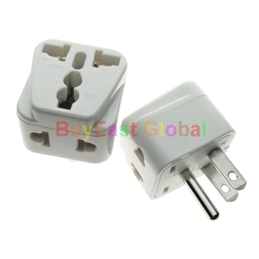 2 IN 1 - Universal to USA, Canada Electrical Plug Adapter AC100~250V 10A White Color