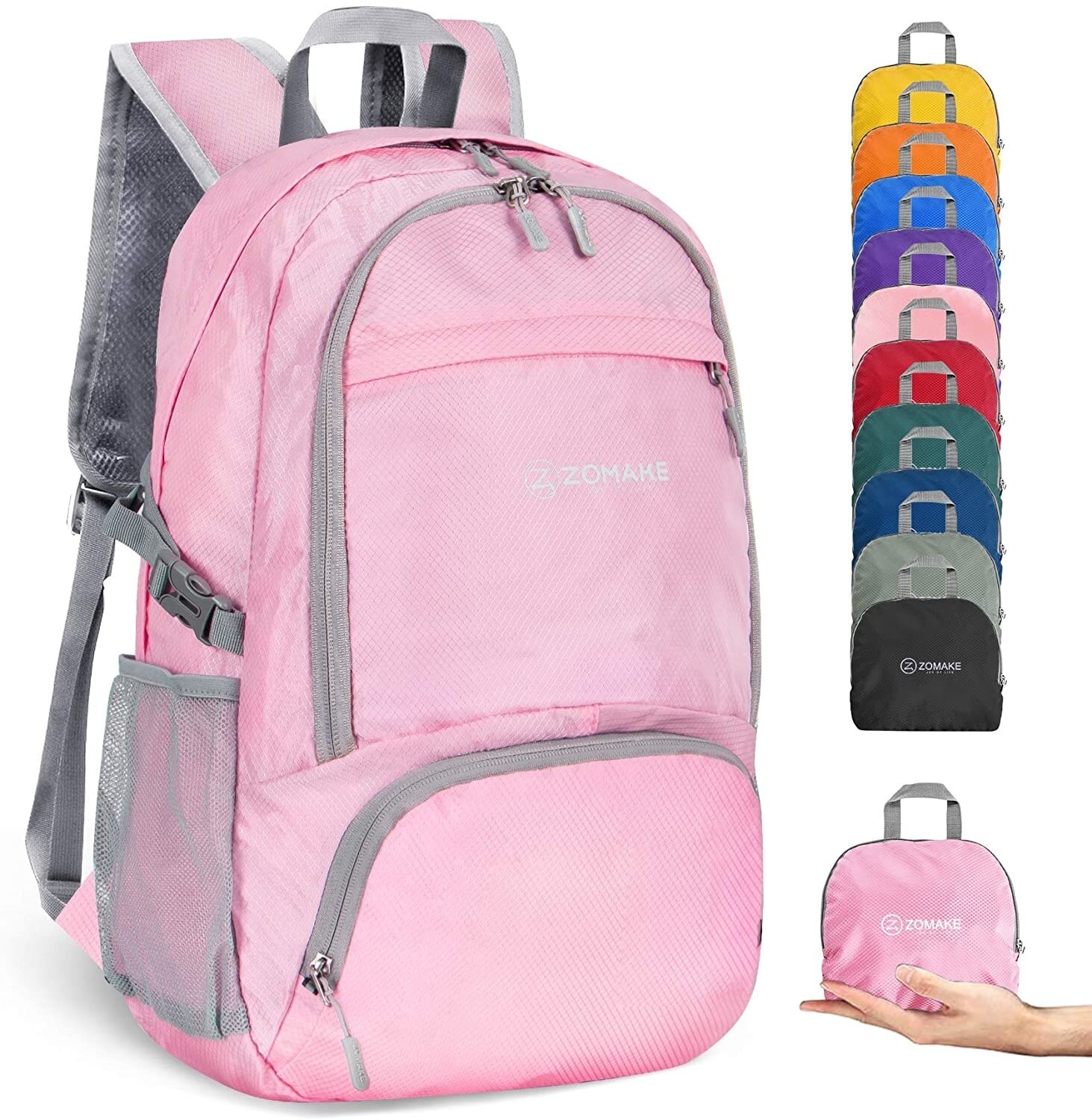 Zomake – sac à dos pliant 30L léger, sac à dos compact, étanche, adapté à la randonnée pour hommes et femmes: Light Pink