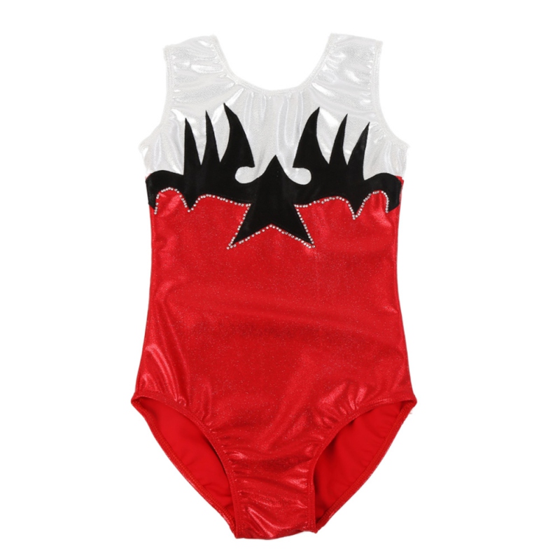 Kids Grils one-piece Gymnastics Dance Ballet Dress Radium Color Diamond Color Sleeveless Body Suit Practice Clothes: Red / 130cm