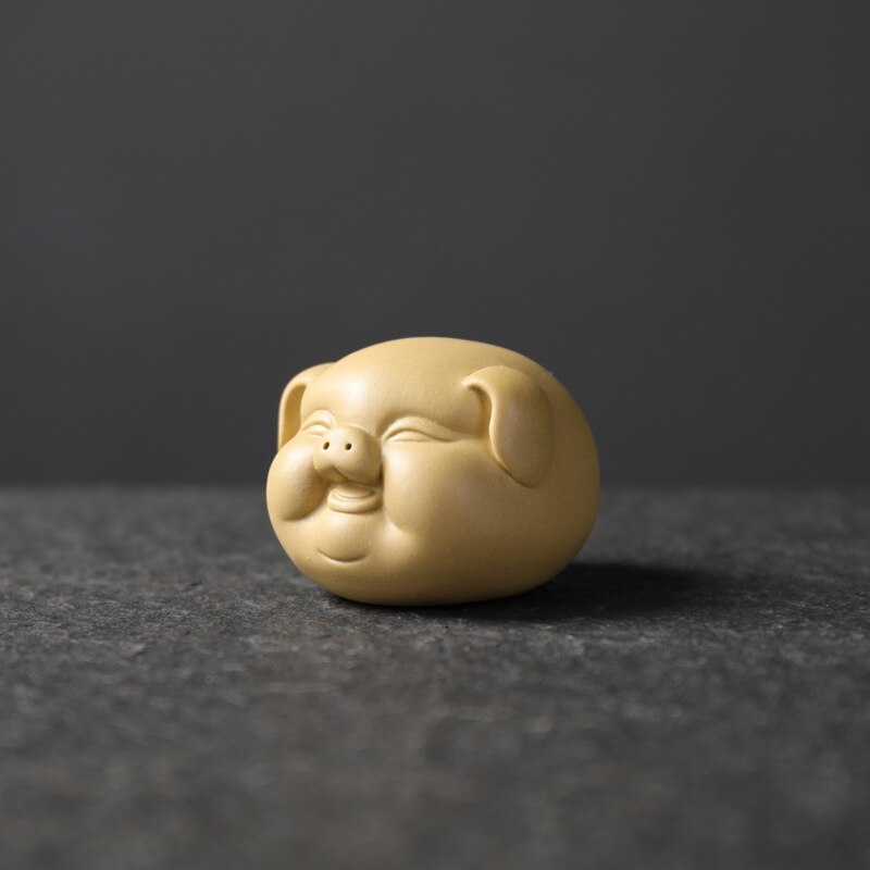 WIZAMONY purple sand tea pet tea set mini pig tea boutique can raise tea to play lucky little pig micro landscape ornaments.: yellow