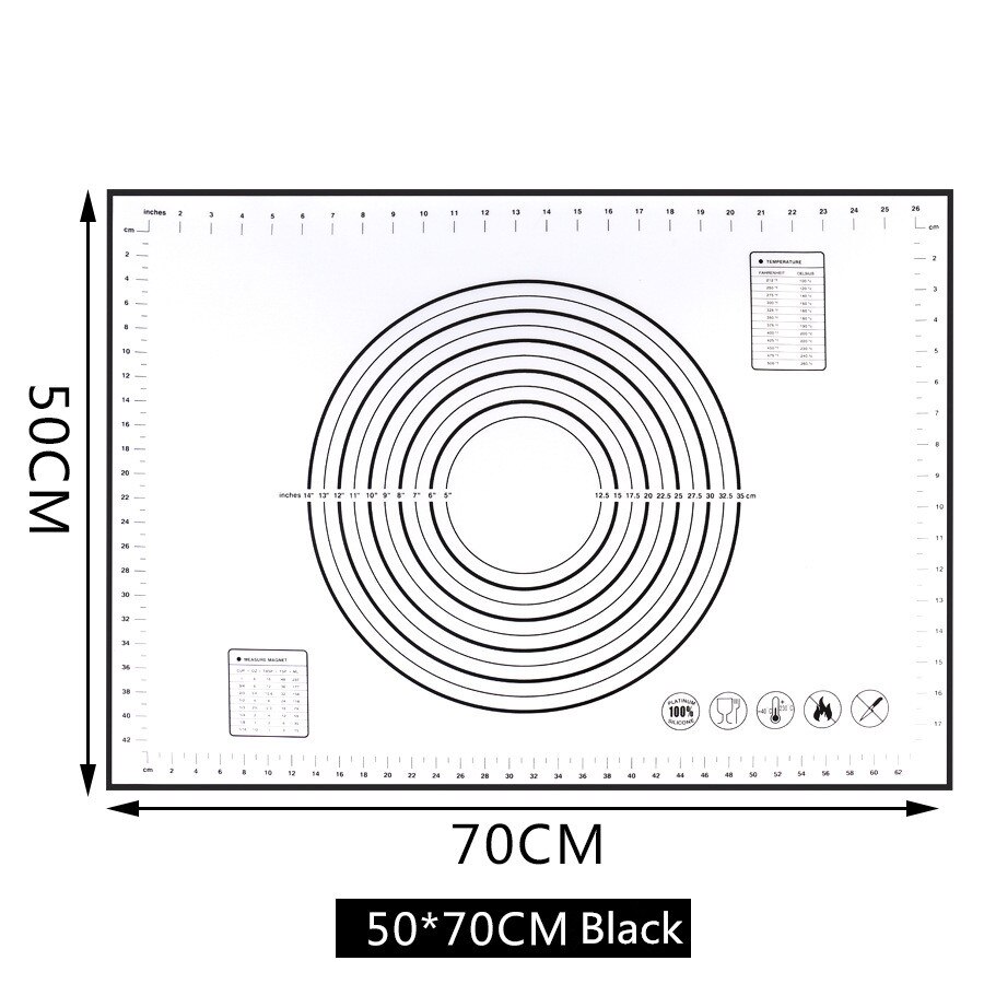 80*60 CM/70*50 CM/60*60 CM Grote Maat Non_Stick Siliconen Bakken Mat herbruikbare Bakken Mat Cake Bakken Decorating Gereedschap Cake Schrapers: 70x50CM Black
