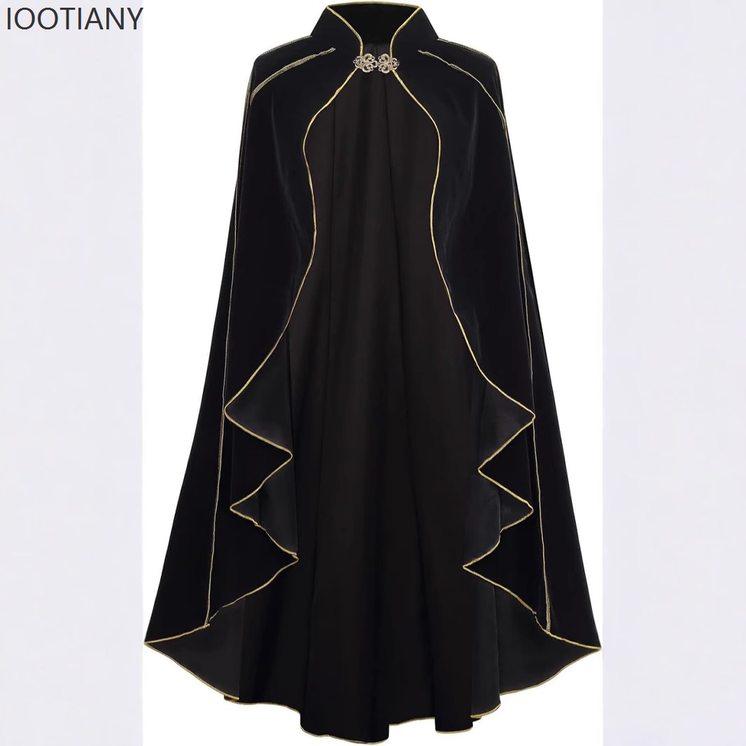 Luxury Queen Cloak Medieval Retro Gold Edge Victorian Noble Gothic Stage Performance Cloak Costume Halloween Vampire Cape
