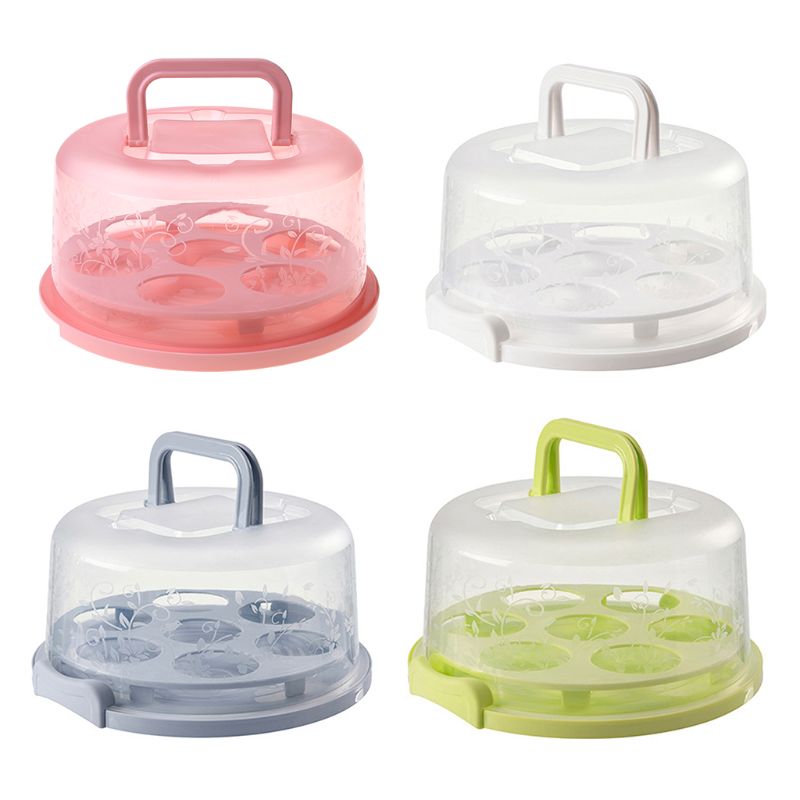 Portable Plastic Round Cupcake Container Dessert Cake Storage Box Handheld Carrier Wedding Kitchen Supplies