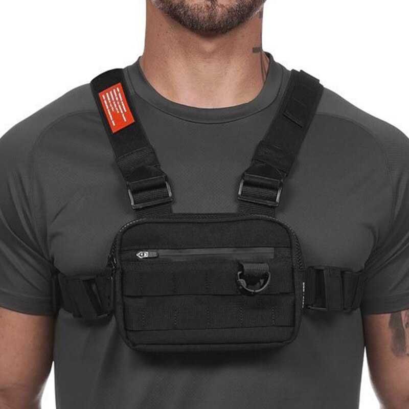 Løbende brystpose vandtæt telefoncontainer jogging vandreture sort bryst rig arm taske gym fit taske mænd sport tilbehør: Sort farve