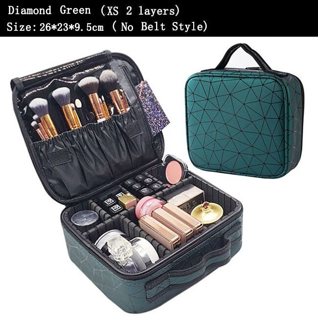 Kobiety PU skóra makijaż torba profesjonalny Manicure artysta torba na kosmetyki kobiece zestawy pełny Organizer na kosmetyki wózek Beauty Box: Diamond Green XS