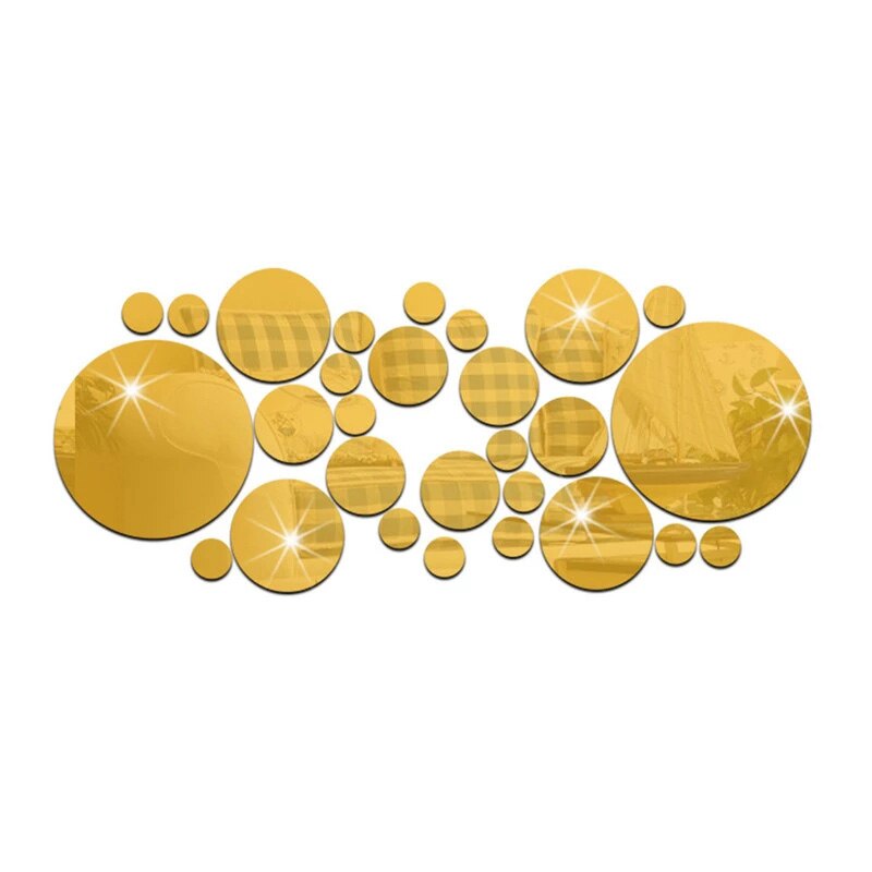 26 stuks 3d spiegel muurstickers ronde spiegel diy tv achtergrond badkamer stickers muurdecoratie slaapkamer badkamer huisdecoratie spiegel: Gouden