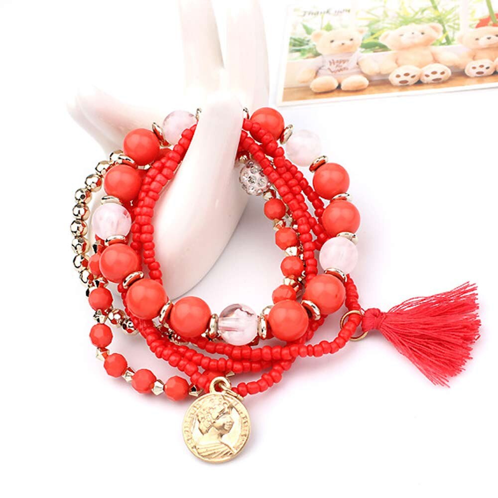 multicapa pulseras pulsera de perlas mujer strass cuentas borlas pulseras joyas