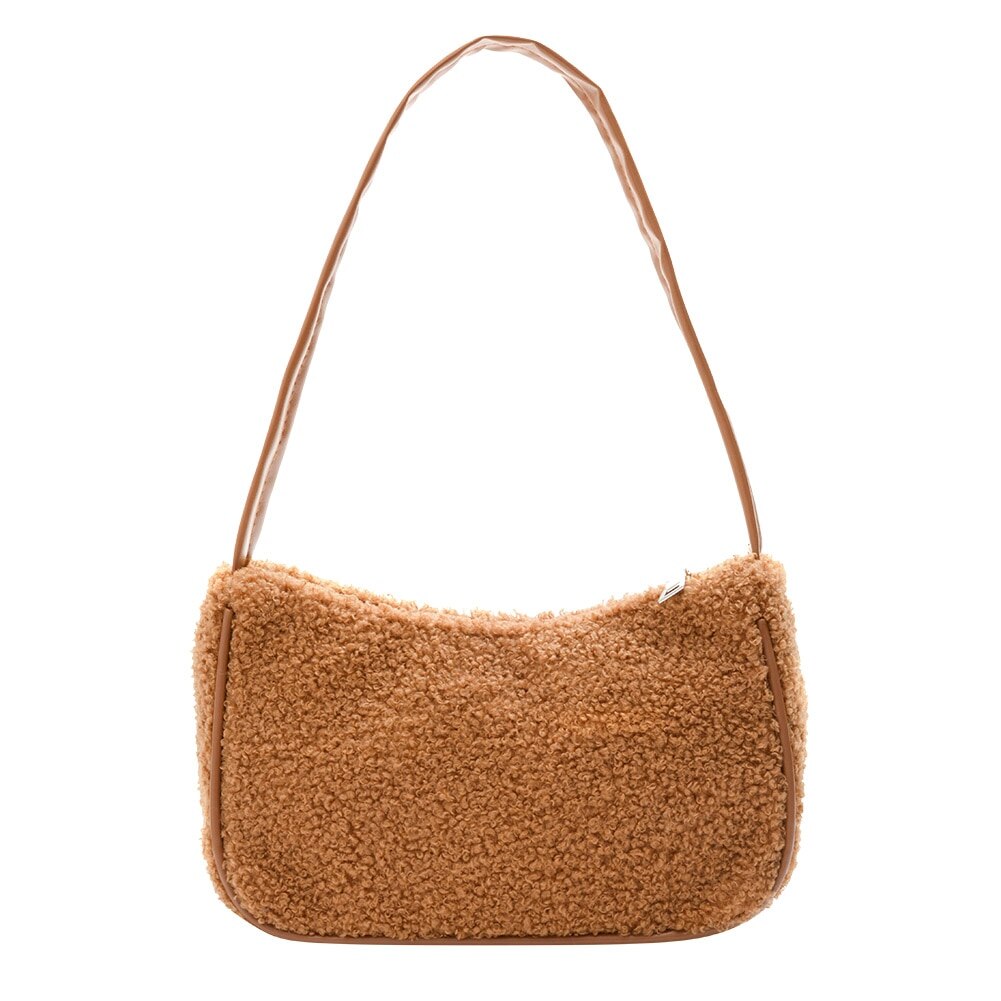 Neue Herbst Winter Weibliche Platz Tote Pelz tasche Wolle frauen Handtasche Damen Unterarm Schulter Taschen: braun