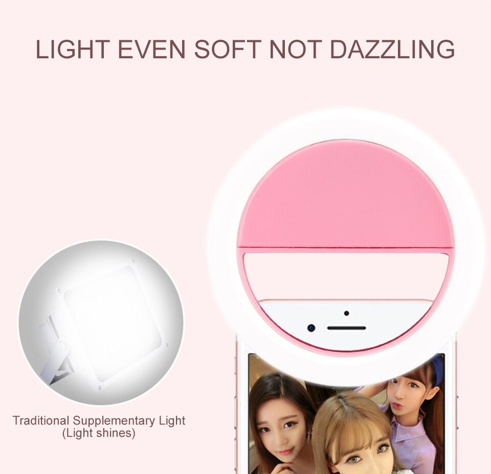 Led selfie ring nyhedslys batteri modeller ring klip til mobiltelefon fotolampe anel de luz para cellular baggrundsbelysning til telefon