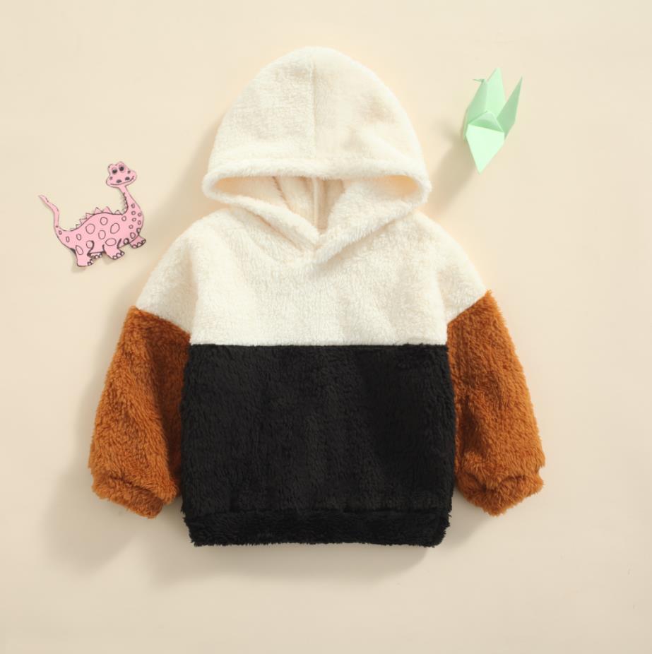 2021 bambini bambini felpa invernale cappotti manica lunga pile impunture cappuccio Patchwork Pullover cotone misto caldo capispalla