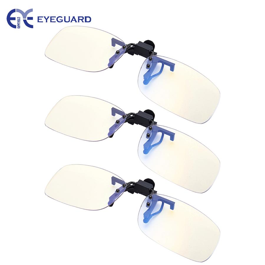 EYEGUARD Clip on Lens Anti & Block Blue Light Filter Cover Glasses Protect Eyes from Fatigue Unisex: 3 Pairs
