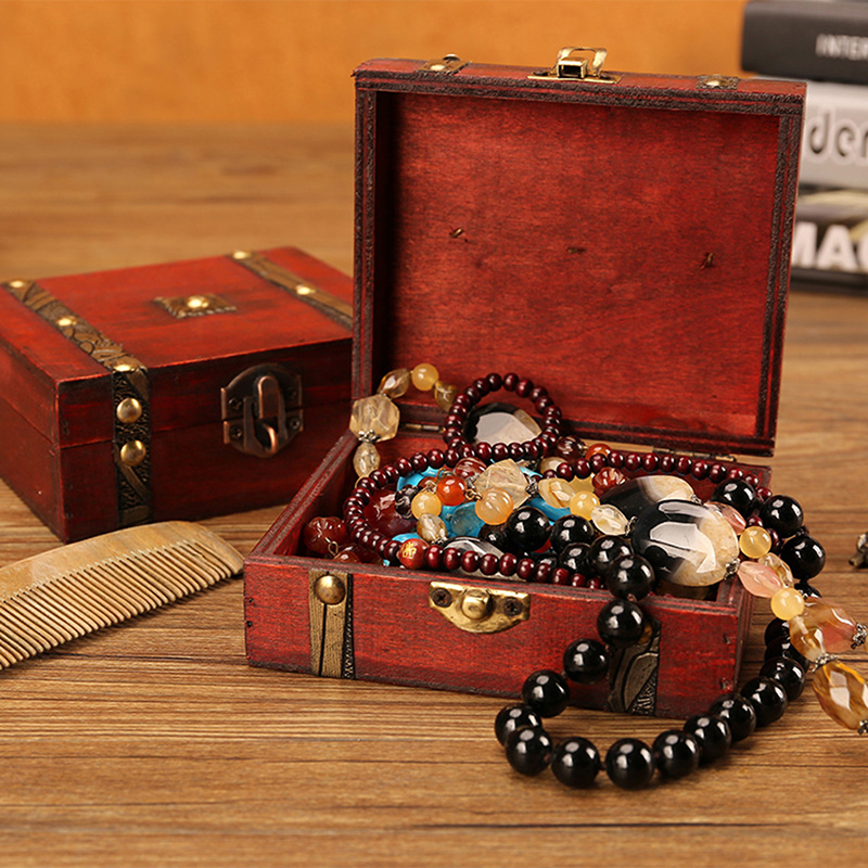 retro Aufbewahrungsbox Schmuck Holz Holz Schloss Fang Organisatoren Jahrgang Container Kleinigkeiten Organizer Aufbewahrungsboxen