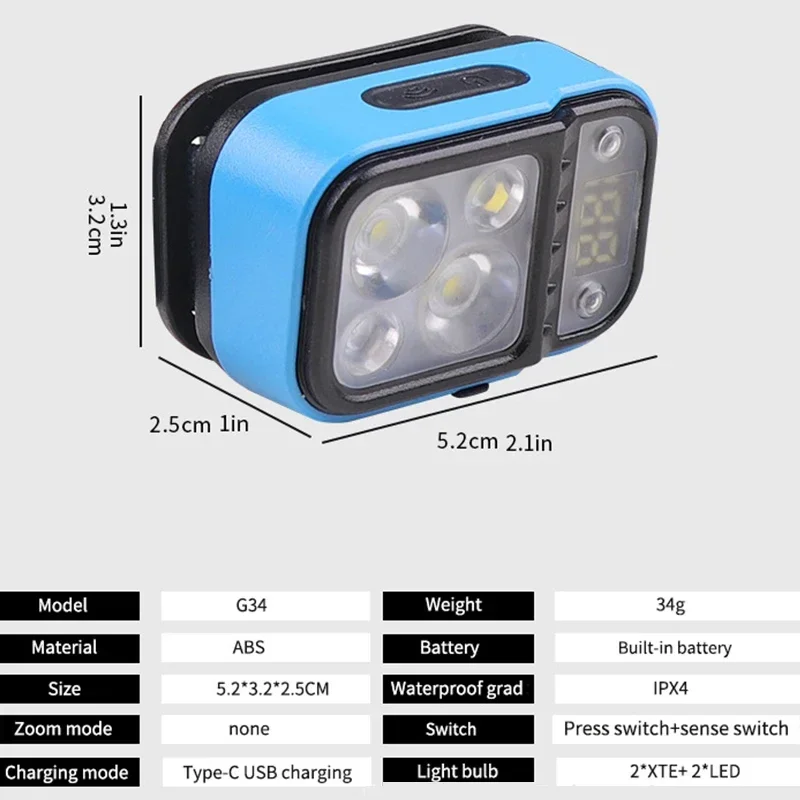 Usb genopladelig multifunktionel led-sensorpandelampe med strømdisplay udendørs vandtæt camping fiskeri nødlampe