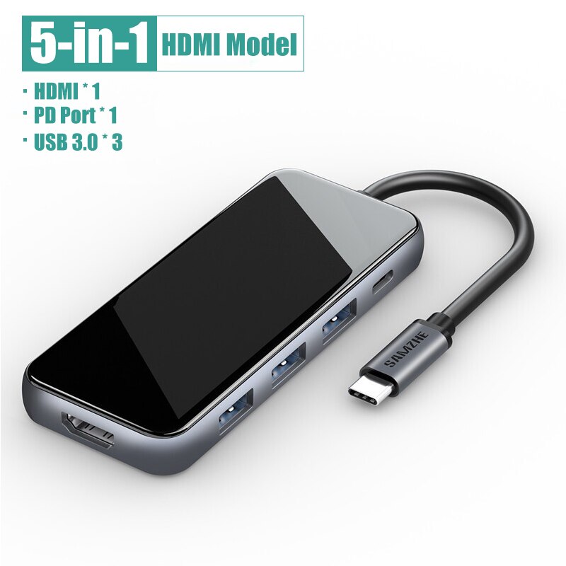 SAMZHE USB C HUB 4K 30Hz Type-C to HDMI Multi USB 3.0 Adapter for MacBook iPad Pro USB-C 3.1 Splitter Port Type C: 5 IN  1 HDMI