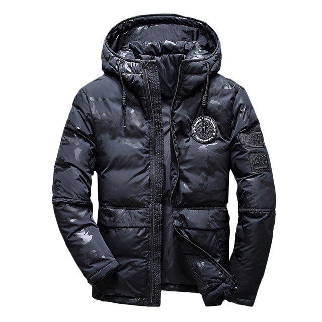 Mannen Winter Veer Jas Heren Hooded Camouflage Parka Jassen Wit Heren Dikke Jas Ultralight Donsjack Mannelijke Donsjas: Black / XL