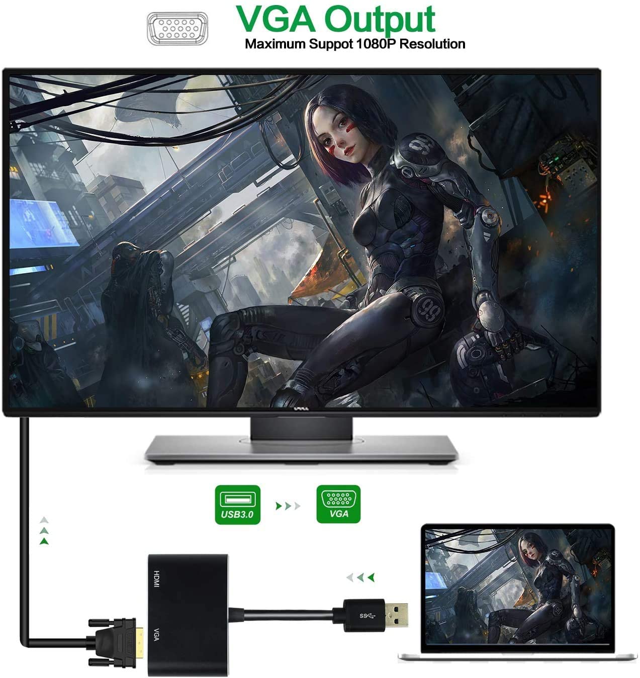 USB 3.0 To Hdmi VGA Adapter Support Max Resolution 1080p for Windows 7/8/8.1/10 Desktop Laptop PC Monitor