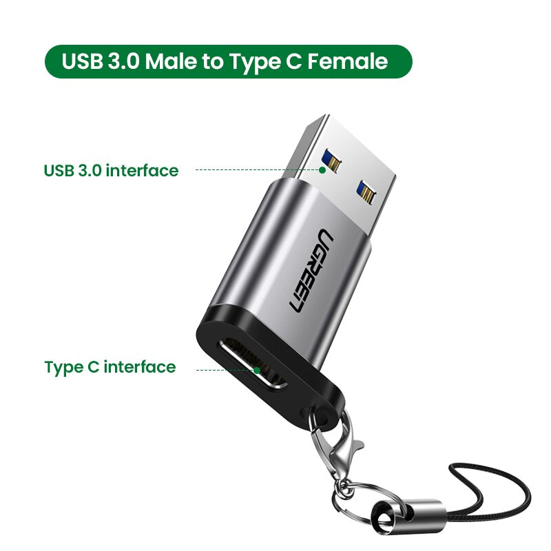 Ugreen USB C adattatore USB 3.0 2.0 maschio a USB 3.1 tipo C femmina tipo-c adattatore per computer portatile Samsung Xiaomi 10 auricolare adattatore USB: USB 3.0 grigio