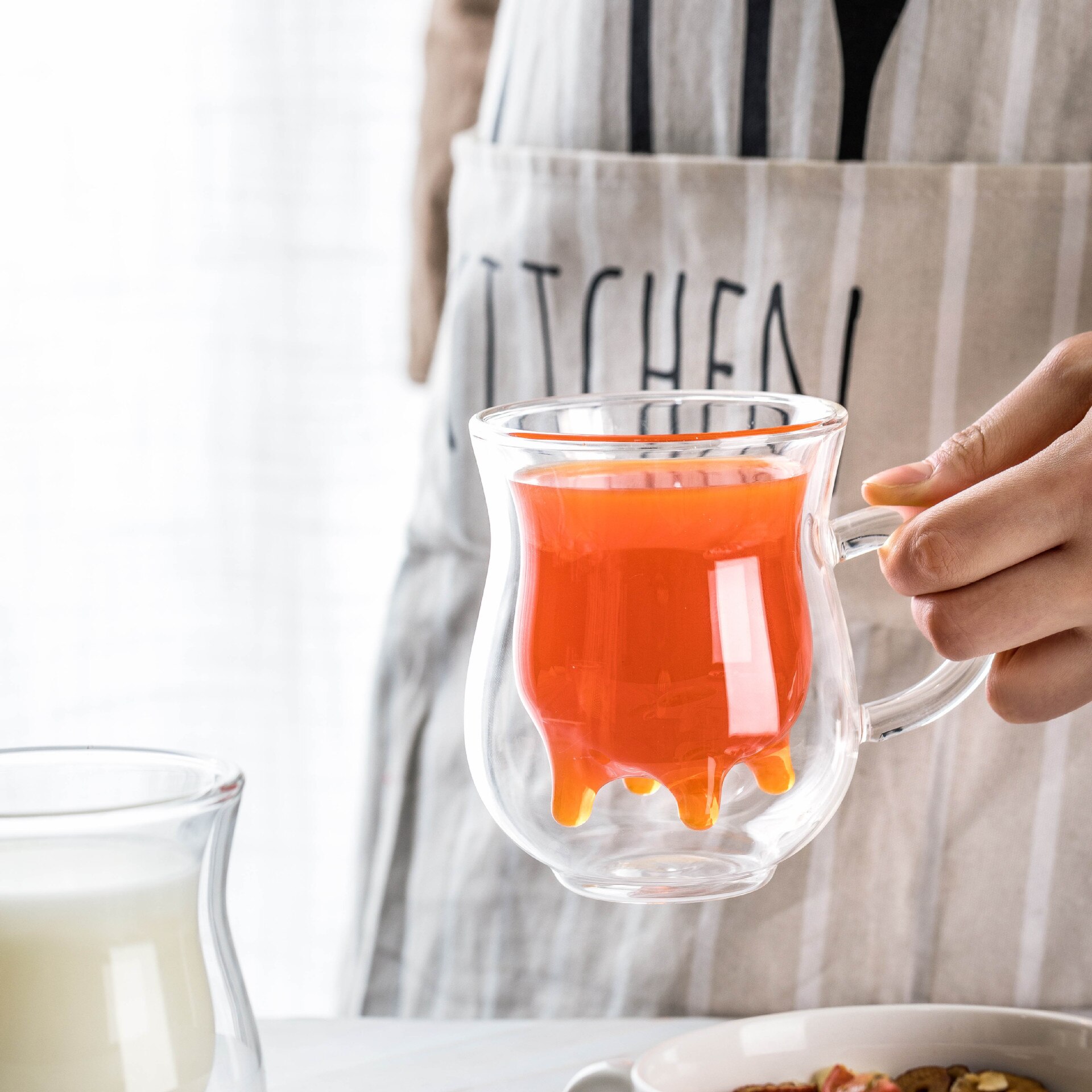 Drinkwares ko form dubbelvägg mjölkglas 250ml juicemugg boroslikat ljust glas juice kaffe drinkar glas