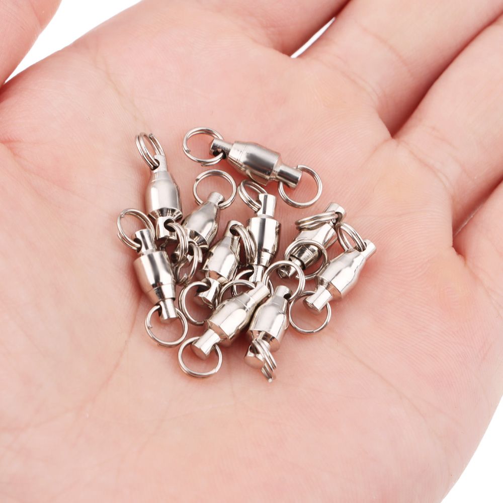 10Pcs Heavy Duty Ball Bearing Barrel Fishing Rolling Swivel Connector Solid Ring Fishing Line Connector Outdoor Fishing Tackle