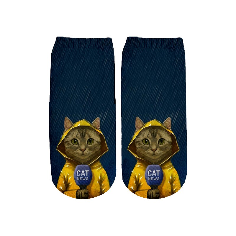 Plstar cosmos zomer kawaii 3d pussy cat katoenen sokken kleurrijke kunst dier warme cartoon korte enkelsokken mooi  -2