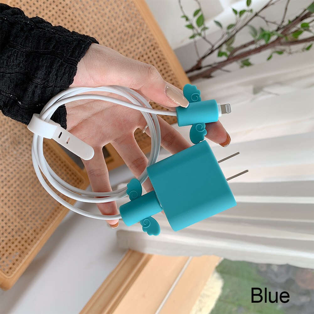 3 Stks/set Oplaadkabel Usb-kabel Protector Siliconen Beschermhoes Voor Iphone 20W Charger Veiligheid Shell Telefoon Accessoires Kit: Blauw