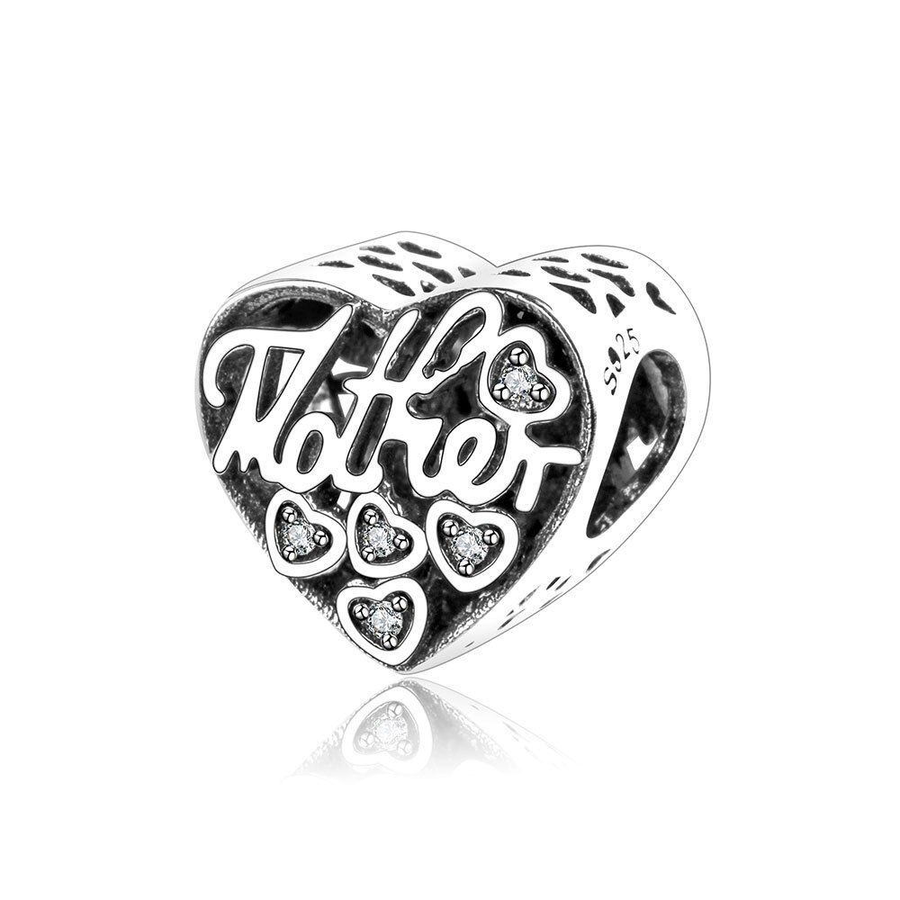 Fit Original Europe Charm Bracelet DIY Jewelry Making Mother's Day 925 Sterling Silver Heart Mother Charms Beads With CZ