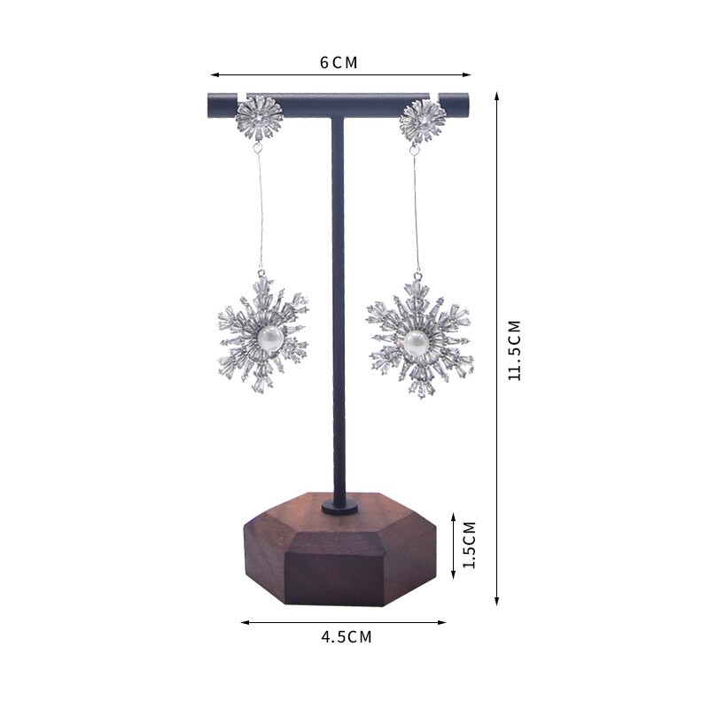 Smykker øreringe navle ring t-formet hængende display rack 3 stk / sæt forgyldt metal stativ øreringe arrangør holder counter showcase: Sort valnødstrompet