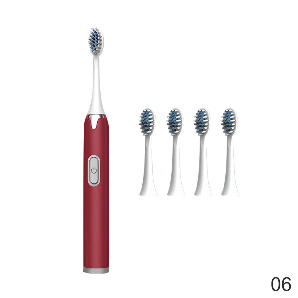 Electric Toothbrush Adult Soft Bristle Fully Automatic Male Women&#39;s Battery Basic Waterproof Mute Sonic Toothbrush: red 5pcs head