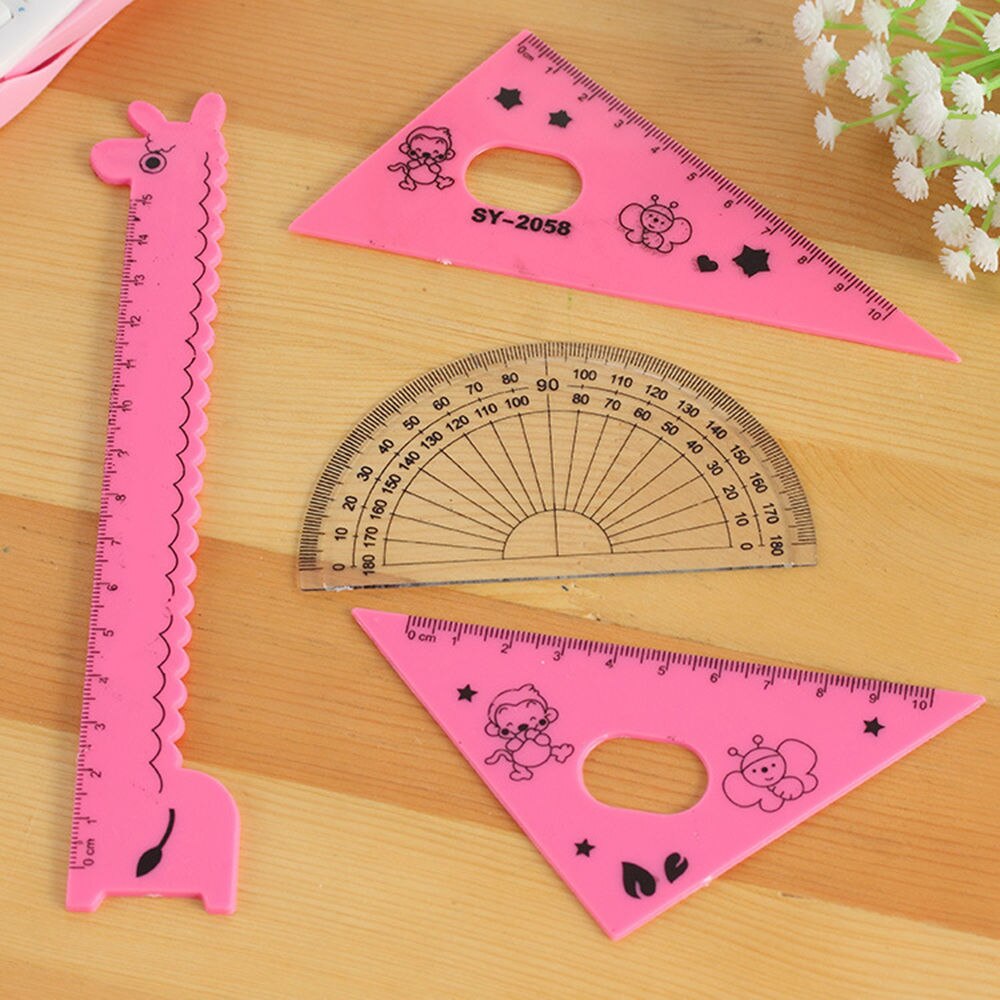 4PCS/Set Cartoon Giraffe Ruler Straight Ruler / Triangular Ruler / Protractor Junior School Stationery For Kids