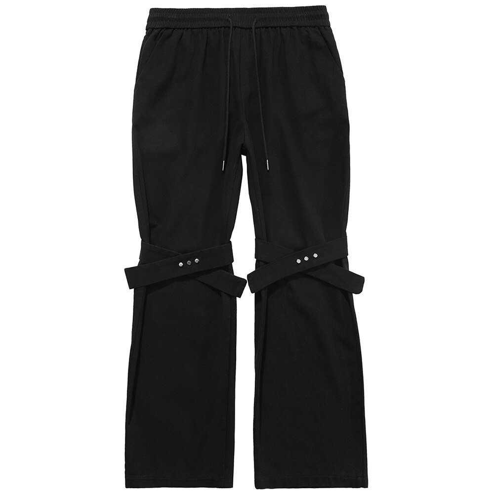 Aolamegs Flare Broek Mannen Camouflage Print Verstelbare Linten Broek Elastische Taille Retro Hip Hop High Street Streetwear: Asian L / Black