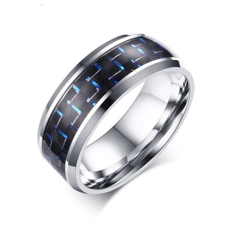 Titanium Steel Black Carbon Fiber Mens Cool Rings Blue Ring Anel Masculino Jewelry