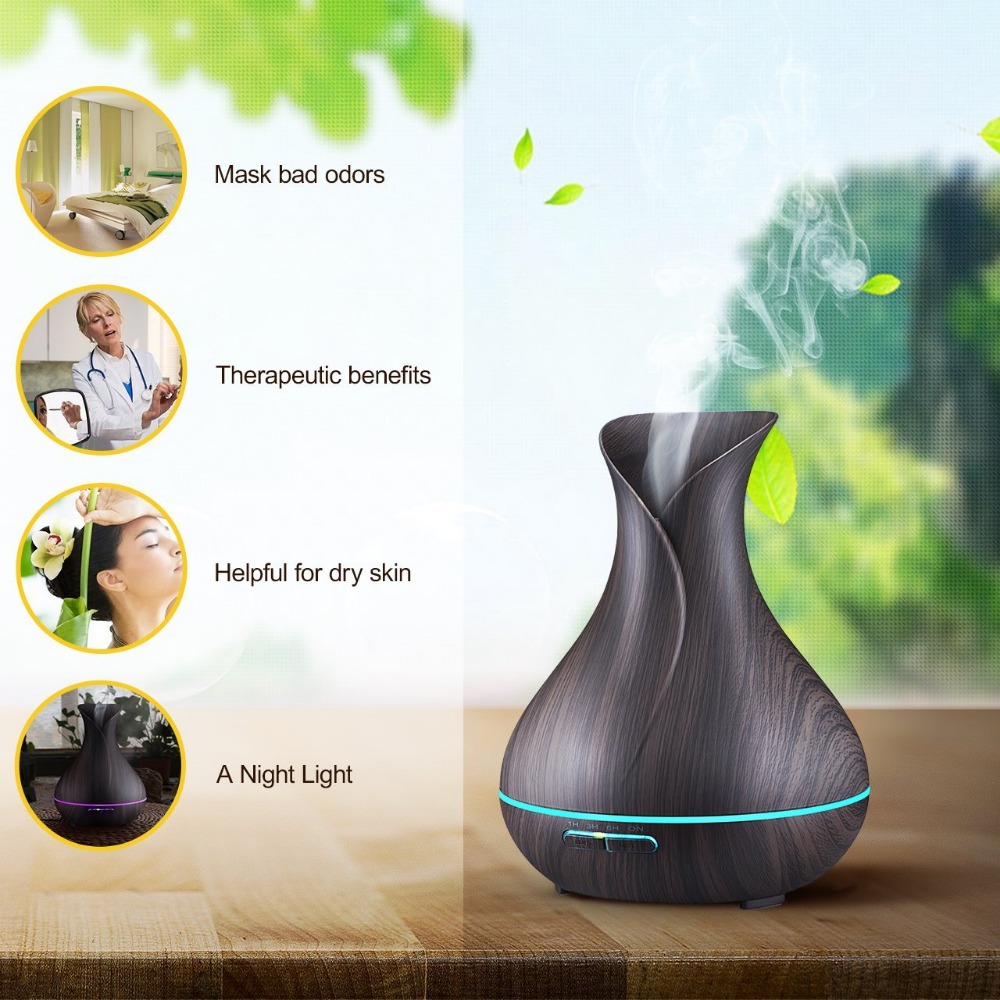 400 Ml Aromatherapie Luchtbevochtiger Hout Aroma Essentiële Olie Diffuser 7 Kleur Veranderende Led Voor Office Home Decor Vaas