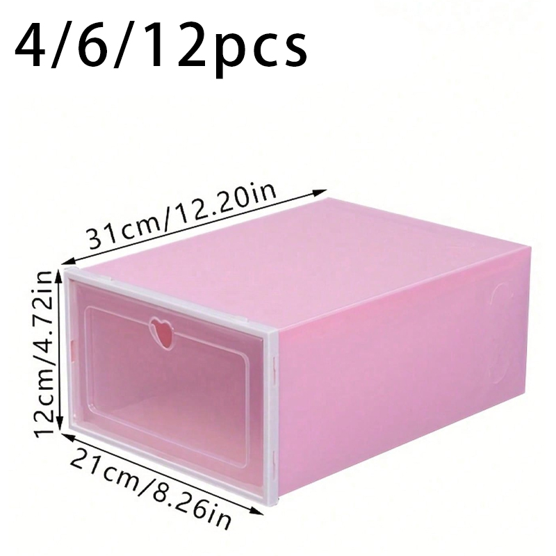 4/6/12PCS transparante schoenendoos, dikke lade plastic schoenendoos, stapelbaar, stofdicht en vochtbestendig, kleur optioneel: S / Roze