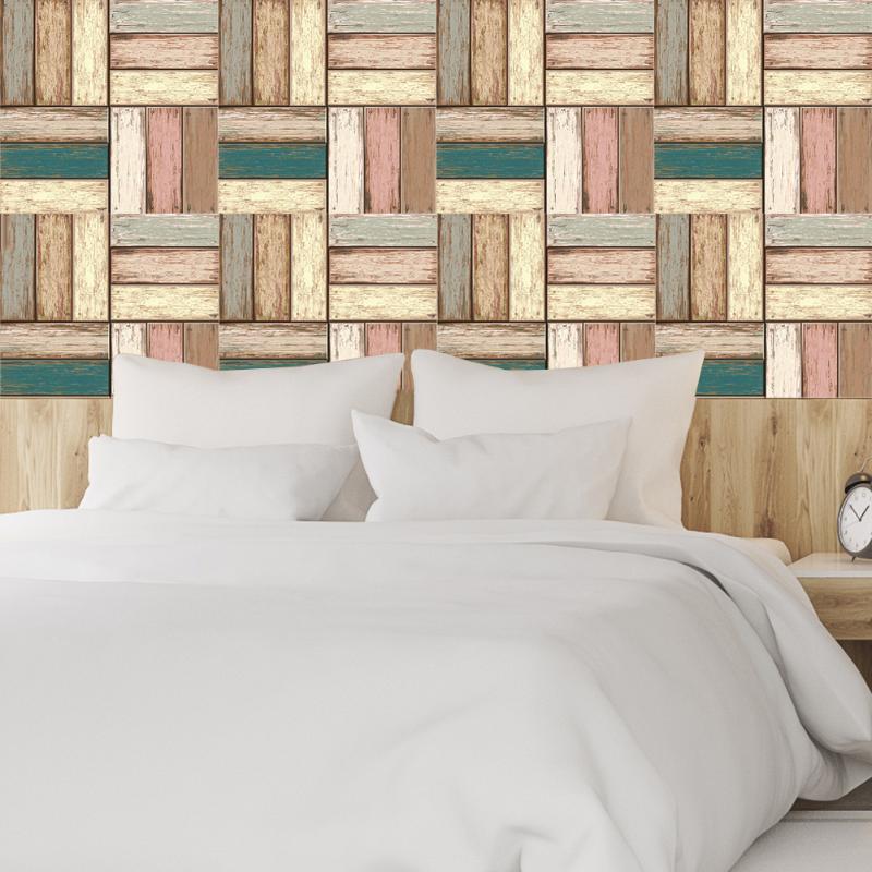 Nordic Wall Stickers Kitchen Bathroom Tile 3D Wooden Pattern Wall Tile Stickers Waterproof Self-adhesive Decal