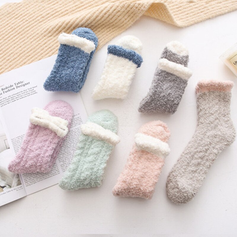 Women Plush Socks Soft Microfiber Fuzzy Warm Slipper Home Bed Floor Socks Winter