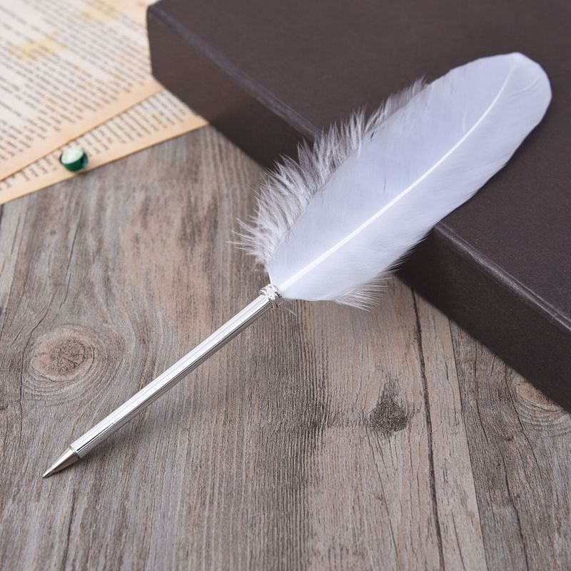 1pc Multicolour Feather Pens Guest Signing Business Ball Pen Paint By Number Pen Wedding Reception Quill AAA0361: White