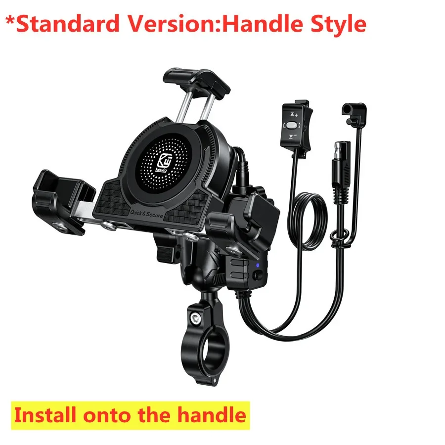 Wireless Charger Motorcycle Phone Holder Motorbike Moto Mirror Mobile Stand Support Cellphone Handlebar Mount USB Fast Charging: black