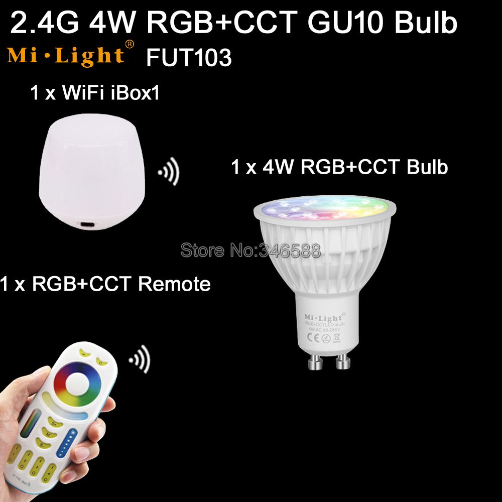 MiLight 4W RGB + CCT Smart WiFi Led Lamp GU10 AC85-265V 2.4G 4-Zone Afstandsbediening/ smartphone APP/Alexa Google Voice Control: 1Remote 1Bulb 1WiFi
