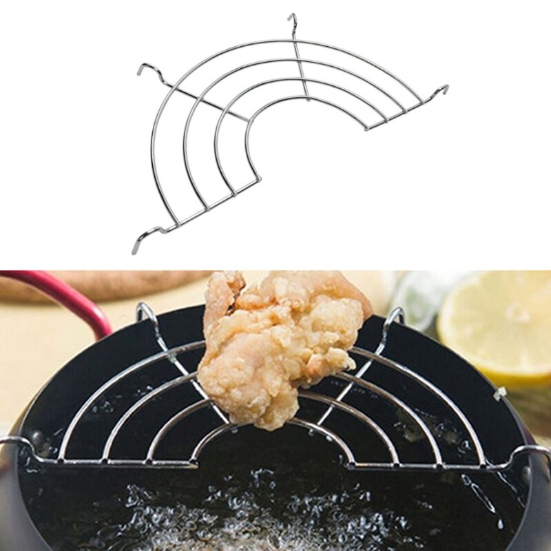 Escurridor de aceite semicircular de acero inoxidable para cocina, estante de aislamiento térmico para Cocinar en casa, filtro de goteo de aceite y alimentos fritos