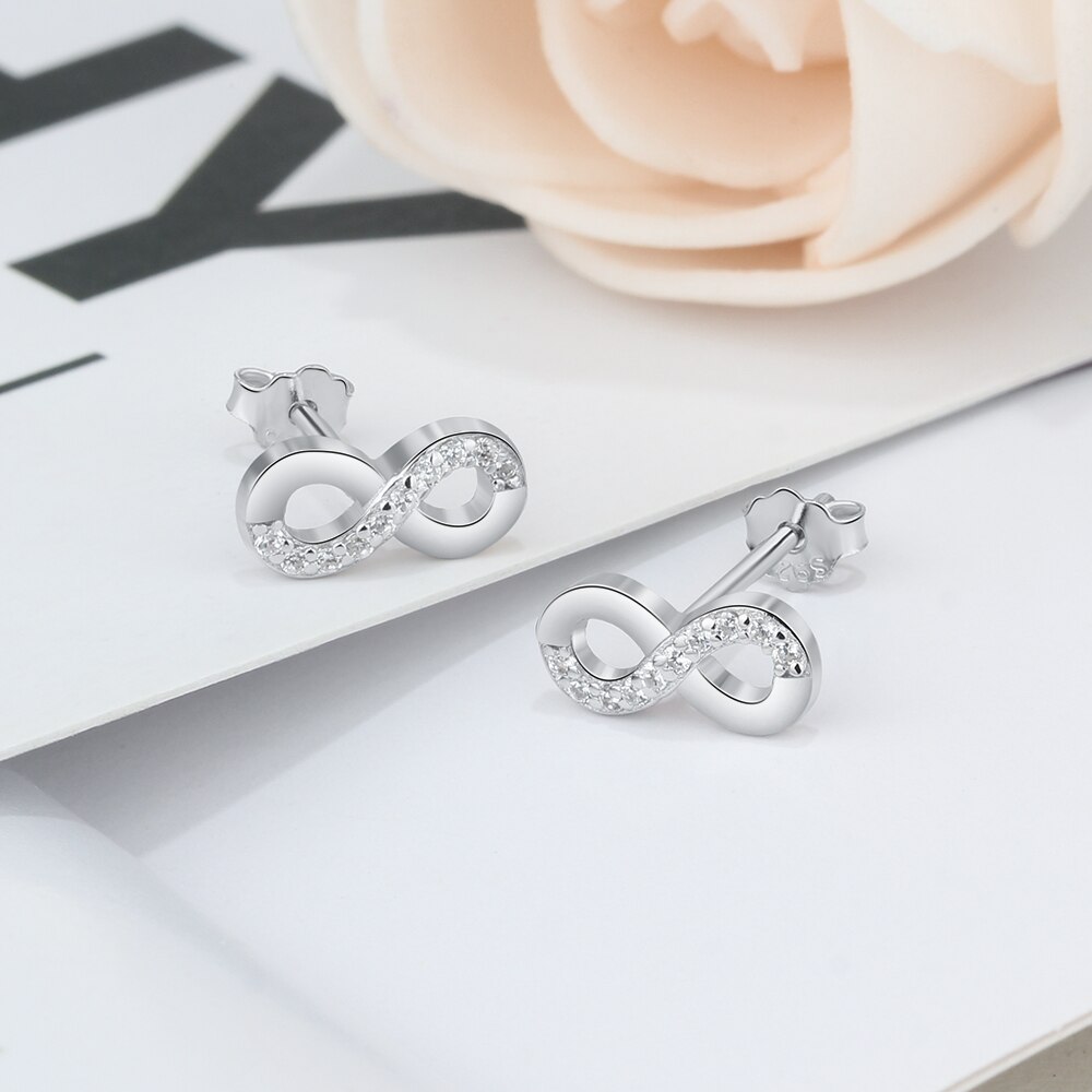 925 Sterling Silver Infinity Love Earrings for Women Number 8 Shape Cubic Zirconia Stud Earrings Anniversary (Lam Hub Fong)