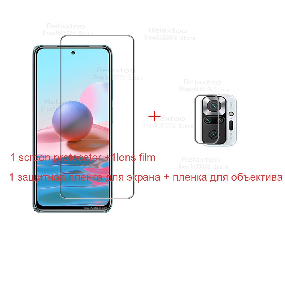 Funda transparente para Xiaomi Redmi Note 10, cristal templado, Teléfono de protección a prueba de golpes suave de silicona: for redmi note 10 / glass and lens film