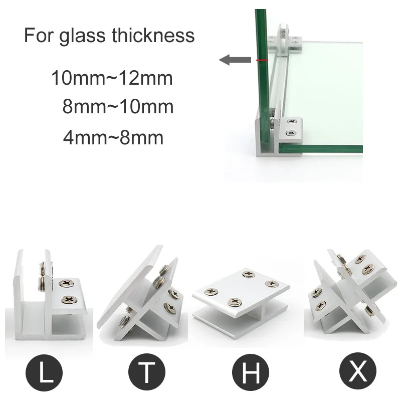 Showcase clamp connector Buckle for 4mm to 12mm glass Acrylic without drilling yourself DIY glass cabinet aluminum clips
