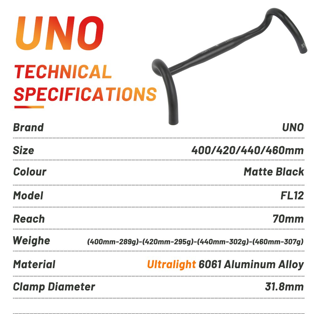UNO Ultralight Road Bicycle flared bar Outer Bar Bicycle Handle 31.8400/420/440/460mm Racing Gravel Bike Handlebar