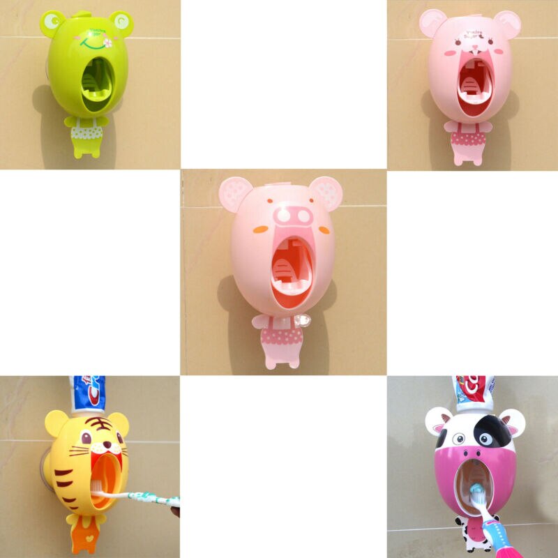 Cartoon Style Auto Toothpaste Dispenser Device Easy Squeeze Wall Mount Home Decor Kids US